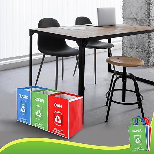 Separate Recycling Waste Bin Bags for Kitchen Office in Home - Large Size Sturdy Double Handles 10 Gallon Recycle Garbage Sorting Bins