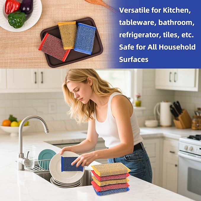Kitchen Dish Sponges Steel Scrubbers - 6 Pack Multicolored Non Scratch Heavy Duty Scrub Sponges,Reusable Multipurpose Metal Cleans for Washing Dishes,Pots and Pans,Household Cleaning,Bathroom