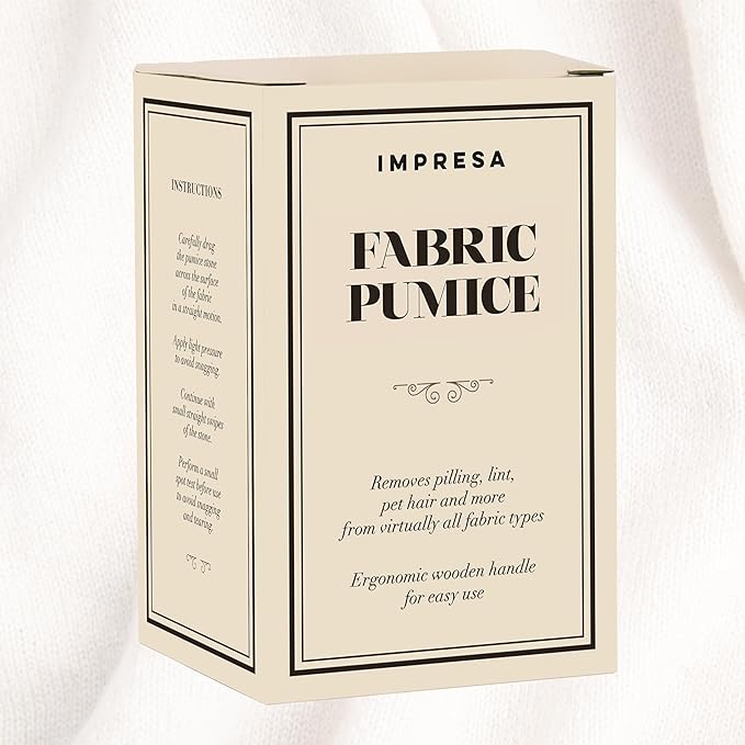 Impresa Extra Large Fabric Pumice Stone - Brown, Manual Efficient Pilling Removal & Lint Remover - Ergonomic Wooden Handle - Reusable & Pumice Stone for Laundry