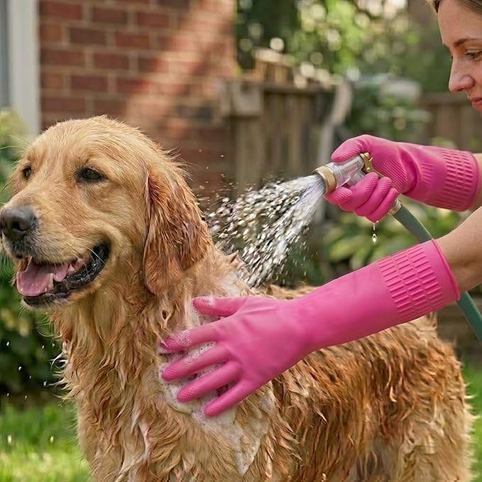 Cleaning Rubber Gloves, Waterproof Non-Slip Long Cuff Dishwashing Household Kitchen Gloves