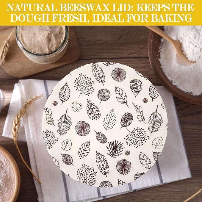 Hahafelt 4 Pcs Beeswax Bowl Covers Reusable Bowl Covers for Bread Proofing 10 Inch Elastic Cotton Cloth Sourdough Caps Stretchy Food Caps Leakproof Fresh for Dough Proofing and Food Storage(Leaf)