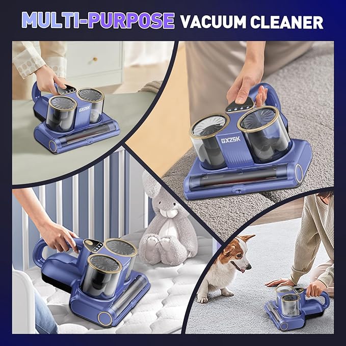 Mattress Vacuum Cleaner, 16kPa Bed Vacuum Cleaner with 253.7nm UV-C Light, Ultrasonic & 140℉ Heating, Dual Cup & Widen Suction Port Handheld Vacuums for Bed, Sofa, Couch, Crib (500W, Corded)