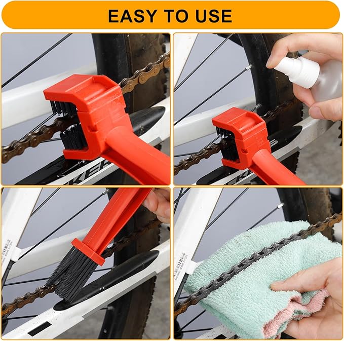 6-Piece Bike Chain Cleaner Kit with 3 Brushes & Cleaning Tools - for MTB, Motorcycle, E-Bike - Rust Removal & Maintenance