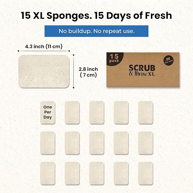 Scrub & Throw XL Loofah Scrub Sponge, Natural, Plastic-Free, Non-Scratch, for Kitchen, Dishes, Pots and Cleaning, Plant-Based, Plastic-Free, Eco-Friendly, Biodegradable, 15 Pack