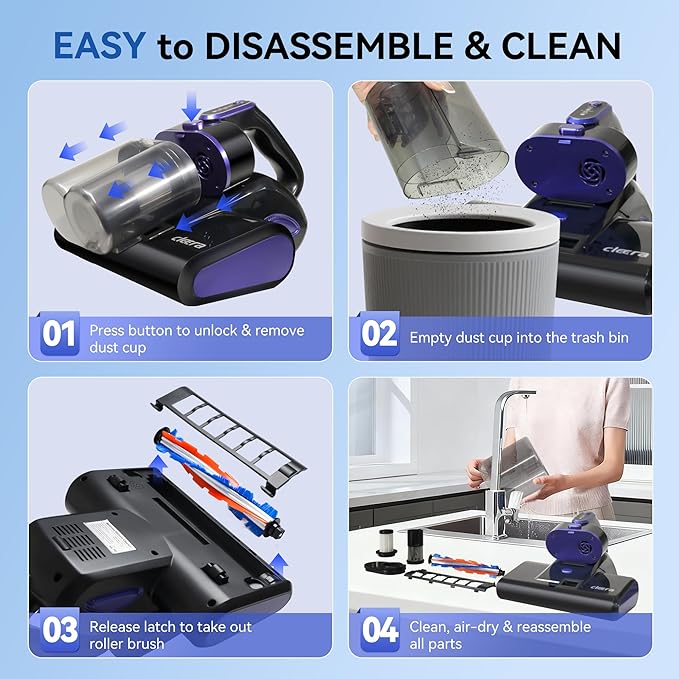 Mattress Vacuum Cleaner, 600W 16KPa Corded Bed Vacuum with 140°F Hot Air & HEPA Filter, Deep Cleaner for Mattress, Sofa, Crib, Dust & Pet Hair