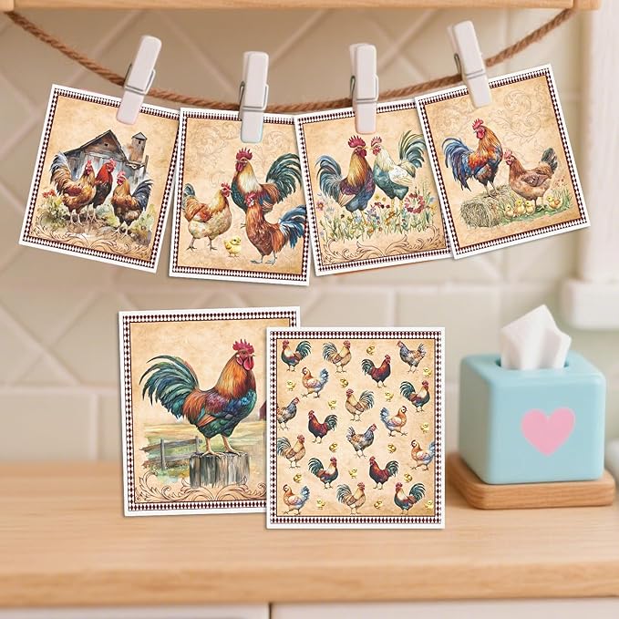 Funny Rooster Swedish Dishcloths for Kitchen - 6PCS Rooster Swedish Cloths for Washing Dishes, Chicken Reusable Dish Towels, Washable Cleaning Sponge Gifts for Washing Dishes Quick Drying