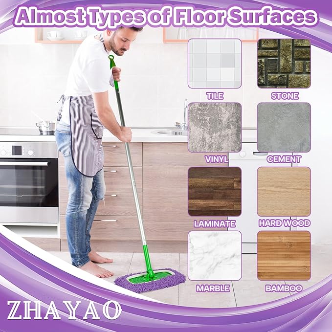 6Pcs Reusable Microfiber Mop Pads, Compatible with Swiffer Sweeper Mop, Wet & Dry Use, Replacement Sweeping Mopping Pad Refills for Hardwood, Ceramic, Laminate, Marble, Stone, or Cement Floors