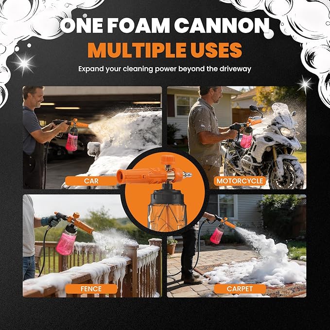 maXpeedingrods Foam Cannon for Pressure Washer, Wide Mouth Quick Release Car Wash Foam Gun with Adjustable Soap Cannon, Thick Snow Foam, 1/4'' Quick Connector, with 2 Orifice Nozzle (Transparent)