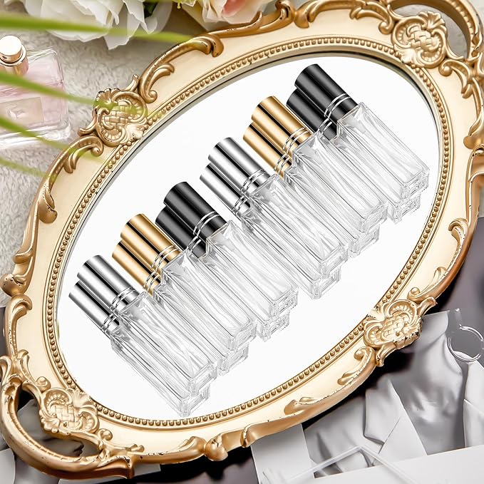 Domensi 60 Pcs 10/15/20/30 ml Perfume Travel Refillable Glass Bottles Spray Bottle Perfume Atomizer for Cologne Dispenser Leak-proof Fragrance Bottles Atomizer Pump Kit (20 ml,Gold,Silver,Black)