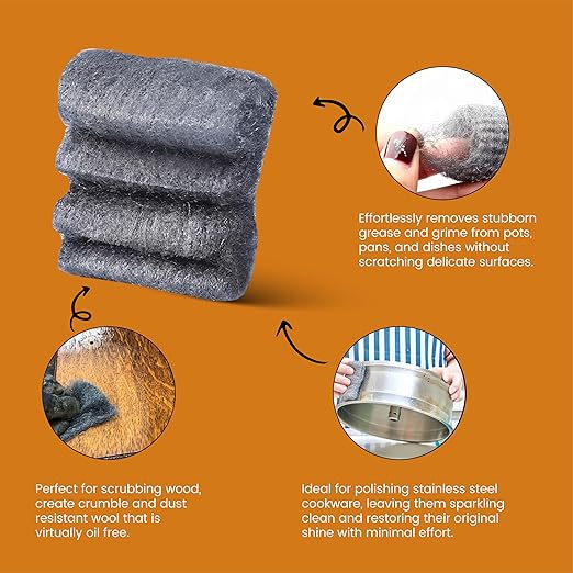 Steel Wool Grade # 000 - Extra Fine Grade - 16 Pads Multi-use for Buffing, Waxing, Polish, Multi-Purpose (#000-16 Pads)