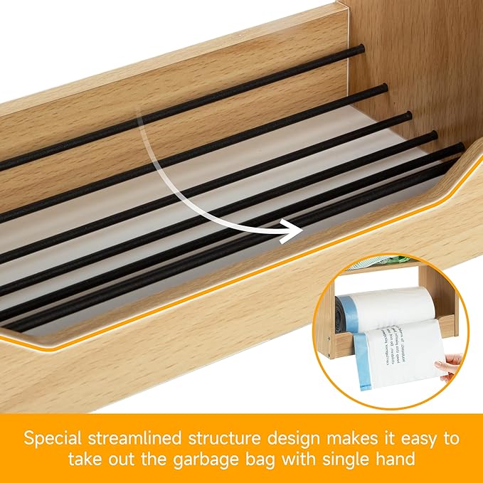 ZIFTY 2-in-1 Trash Bag Dispenser Grocery Holder, Wall Mount Garbage Bag Dispenser Space-Saving and Large Storage Capacity, Bamboo Roll Plastic Case Organizer for Home Kitchen Laundry Pantry