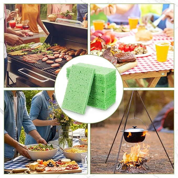 Zhengmy 48 Pieces Sponges Bulk Sponges Kitchen Compressed Sponge Natural Dish Sponge Compressed Wood Pulp Cleaning Without Scratching for Kitchen Bathroom, 3.9 x 2.4 x 0.12 Inch (Green)