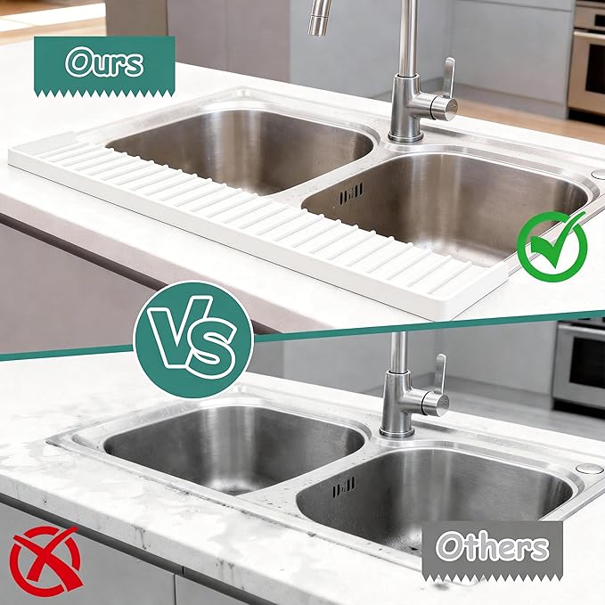 Silicone Sink Edge Protector Splash Guard, 24x4 Inch with Suction Cups & 5°Tilt, Cuttable for Kitchen Bathroom Countertops, Granite Quartz Surfaces (Transparency)