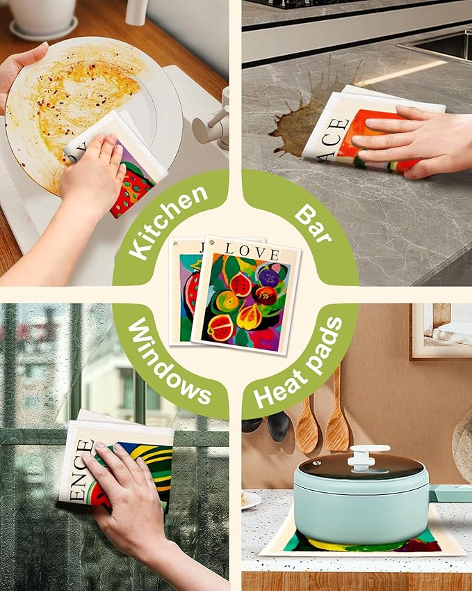 Miss Adola Swedish Dishcloths for Kitchen - 5 Pack Reusable Dish Cloths for Washing Dishes Absorbent Cute Funny Kitchen Towels Cleaning Sponge, Colorful Fruits
