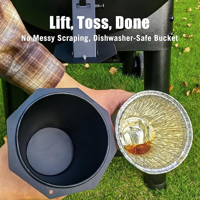 Grease Bucket for Pellet Grill Compatible with Traeger, Pit Boss, Z Grills, Recteq & More, 20-Pack 60oz Liners with Octagonal Lid, Screw-Lock Drip Bucket Includes Replaceable Brush Head