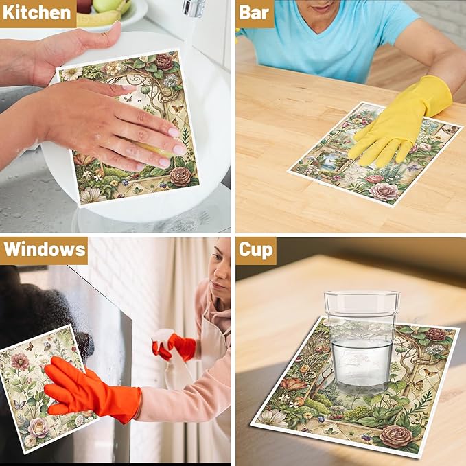 Floral Swedish Dishcloths for Kitchen, 6 Pack Vintage Reusable Dish Paper Hand Towels Housewarming Gifts, Spring Absorbent Dish Rags for Home Cooking Cleaning