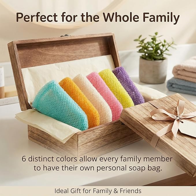 6 Pack Mesh Soap Bags, Colorful Soap Bags for Soap Bars Flexible Drawstring Bar Soap Pouch Exfoliating Soaps Saver Bag for Store Bath Products Body Facial Shower Cleaning Shower Gel Cleasing Mil