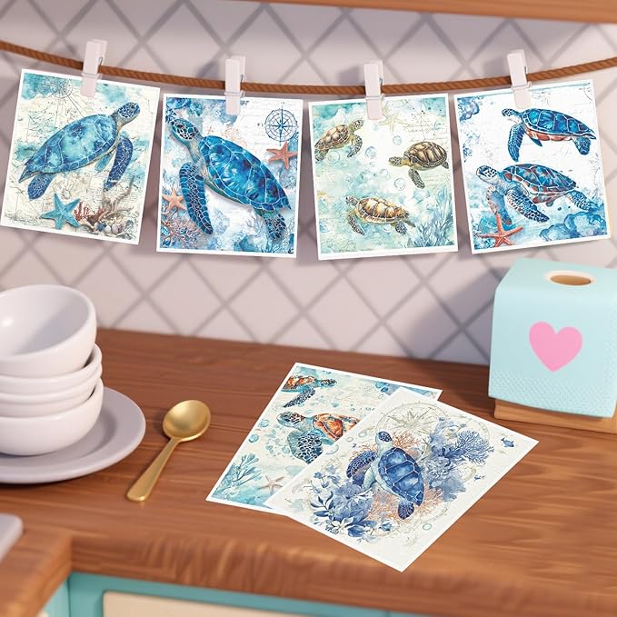 Swedish Dishcloths for Kitchen, 6PCS Sea Turtle Swedish Dish Cloths Gift Set, Starfish Reusable Washable Absorbent Dish Towel for Home Cleaning(7.8 X 7 Inches)