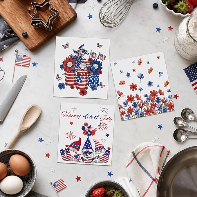 Patriotic Swedish Kitchen Dishcloths, 6 Pack 4th of July Dish Cloths Towel, Reusable America Flag Sponge Cleaning Cloths for Independence Memorial Day Home Decoration Gifts 7 x 8 in