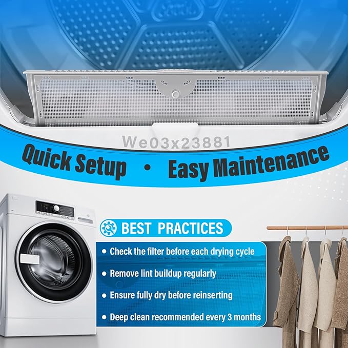 WE03X23881 Dryer Lint Trap Screen Filter Replacement for GE Dryers, Compatible with GTD65EBSJ3WS, GTD33EASK0WW, GTD42EASJ2WW, GTD42GASJ2WW, GTD45EASJ2WS Replaces PS11763056 with Cleaning Brush