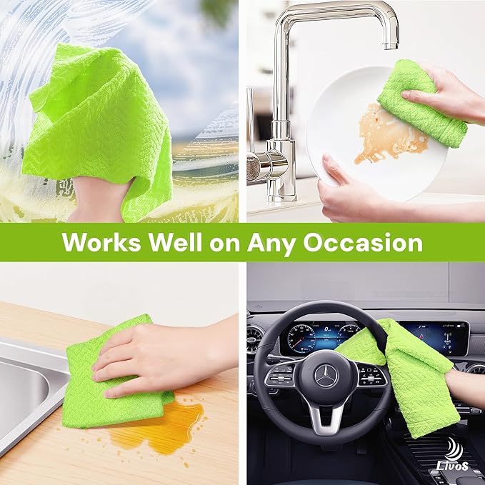 LIVOS Microfiber Cleaning Cloth Roll - 100 Pack, Reusable Paper Towels, Microfiber Towels for Car, Super Absorbent Cleaning Rags for House,Kitchen,Window-Green, 11.5"x11.5"|Lightweight, Quickly Dry