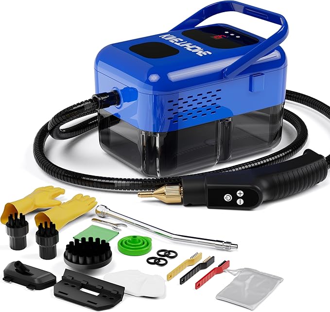 KINETIHOMEHigh-pressure steam cleaner, household steam cleaner for handheld use, convenient to carry, suitable for cleaning kitchen fumes, sofas, small air conditioners, etc. (blue)