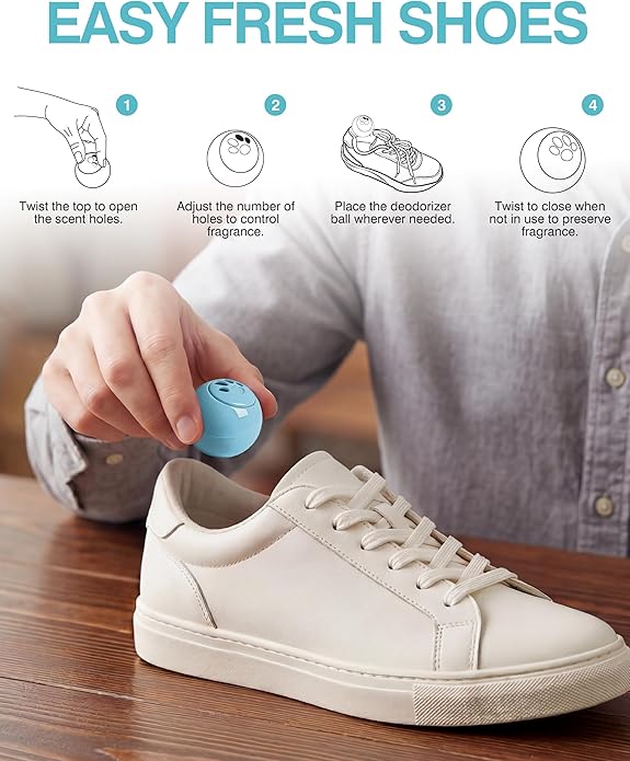 Jevvu Shoe Deodorizer Balls, 10 Pack Odor Eliminator for Shoes, Sneakers, Boots, Gym Bags and Lockers