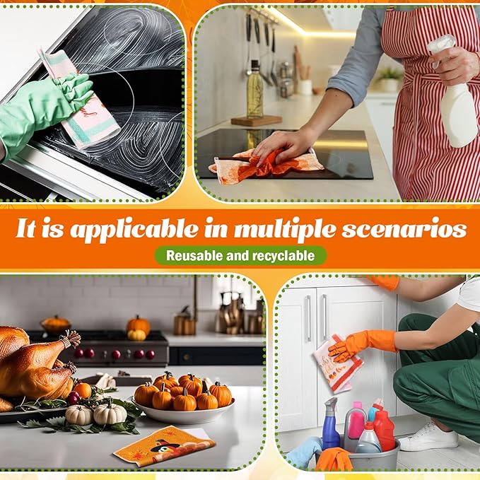 Mindsoft 36 Pcs Thanksgiving Reusable Paper Towels Rolls Washable Bulk Thanksgiving Pumpkin Turkey Kitchen Towels Paperless Reusable Cloth Cotton Napkins with Cardboard for Kitchen Bathroom