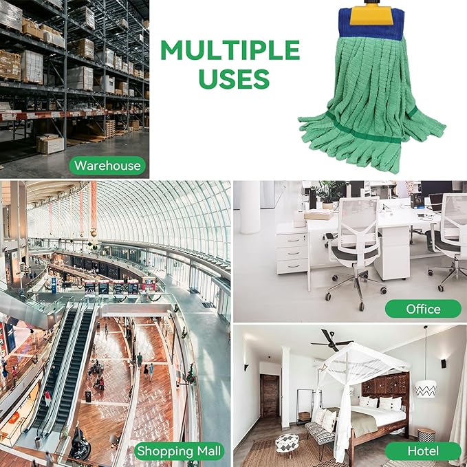Heavy Duty Commercial Mop Head Replacement for Rubbermaid: 3 Packs 14oz Microfiber Tube Lint Free Industrial Heavy Duty Mop Head for Floor Cleaning - Super Absorbent & Bleach-Safe (Green)