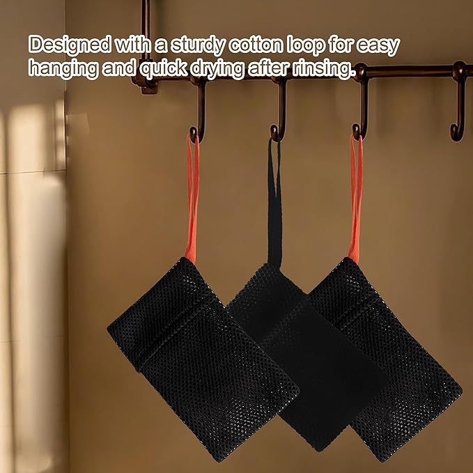 2 Pack Soap Bag Deep and Gentle Exfoliating,Bar Soap Pouch Saver Pocket,Body Scrubber Shower Sponge Bath Loofah (Black)