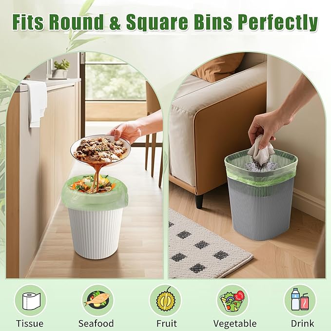 Compostable Trash Bags, Small Disposable Compost Bags 60 Count - Extra Thick & Leak-Proof Compostable Kitchen Garbage Bags for Standard 13 Gal / 50 Liter Trash Cans