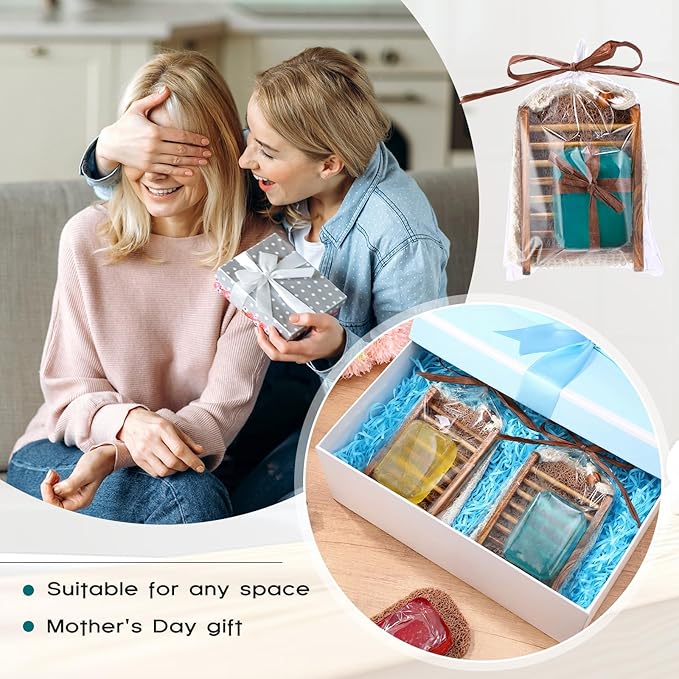 Threehoney 72 Pcs Soap Saver Set Including Wooden Dish Exfoliating Bag Saver Pads Bulk with 100 OPP Transparent Bags 2 Bundles Paper Ropes for Wedding Homemade Gift Mother‘S Day(Carbonized Color)