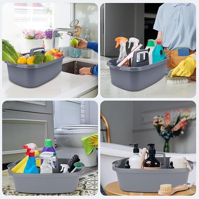 2 Pack Large Cleaning Supplies Caddy Organizer, Portable Shower Caddy Plastic Basket with Handle, Stackable Tool Storage for Bathroom, Garden, Kitchen, Home Organization, Grey
