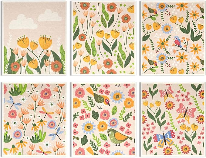 6 - Pack Swedish Kitchen Dish Cloths - Reusable Paper Towels for Counters & Dishes - Eco Friendly Cellulose Sponge Cloth (Broken Flowers)