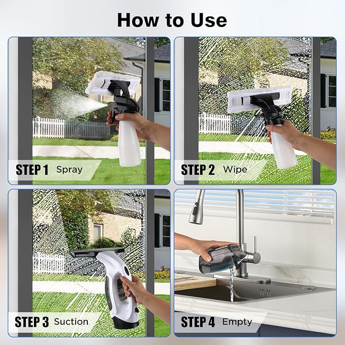 Window Vacuum Squeegee Cordless, 2000Pa Electric Window Cleaner Tool with 2200mAh & 150ml Water Collection Tank, Cleaning Kit Shower Squeegee for Glass Doors, Tiles, Mirrors, Car (Beige)