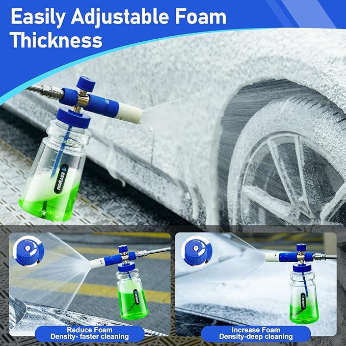 Foam Cannon for Presure Washer,Blue Car Wash Cleaning Foam Cannon with 1/4” Quick Connector,Adjustable Foam Thickness and Spray Range,Suitable for Various Car Washing Scenarios
