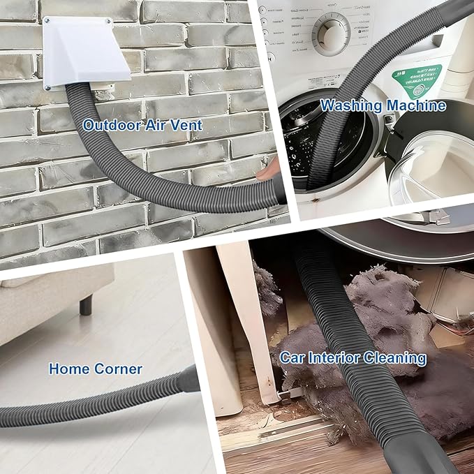 Upgraded Dryer Vent Cleaner Kit: Dryer Lint Vac Attachment, Universal Vacuum Hose Attachment Tool Cleaning Brush for Lint Removal, Clogged Ducts Deep Cleaning