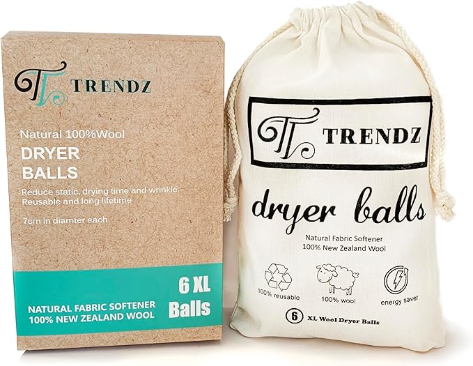 Wool Dryer Balls, 100% New Zealand Wool, Natural Fabric Softener, Reusable, XL, 6 Pack