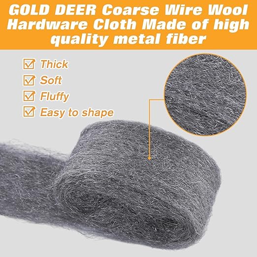 2 Packs Steel Wool Mice Control 2.75" x9.84Ft Gap Fill Fabric Hole Filler with Gloves & Scissors Wall Cracks Gap Blocker Protect Against Animals in Holes, Pipeline, Vents for House, Garage