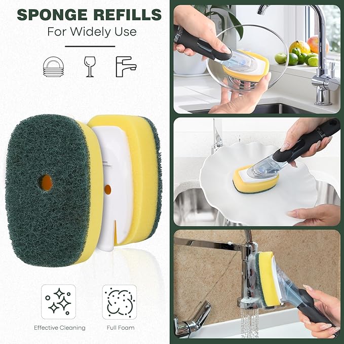 Sponge Brush Refills for OXO Soap Dispensing Dish Brush - 4 Pack Dish Cleaning Soap Dispensing Head Replacement for Scrubber(Green)