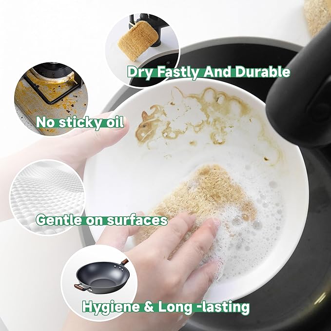 Natural Loofah Dish Sponges 3 Pack | Biodegradable & Eco Friendly Kitchen Sponges for Washing Dishes | Heavy-Duty Dishwashing Sponge | MossyWisp (3)