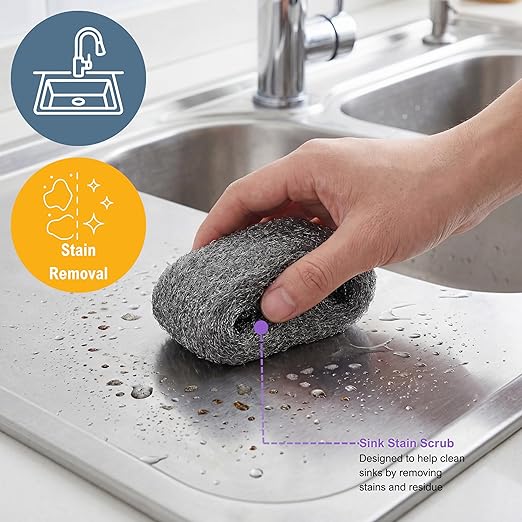 PAMI Steel Wool Scrubber 0000 Fine for Cleaning Glass Pack of 8 Fine Steel Wool Pads for Polishing and Cleaning