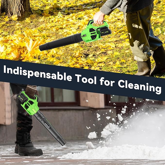 Leaf Blower Cordless with 2 x 3.0Ah Battery and Charger, 680CFM 260MPH Electric Blower with 2 Speeds, 20V Handheld Leaf Cleaner for Lawn Care, Blowing Leaves, Dust, Snow, Gravel for Patio, Yard, Green