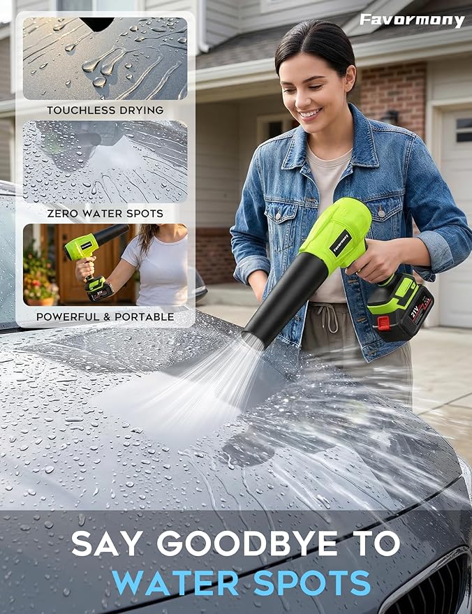 Leaf Blower Cordless, 600000 RPM Handheld Leaf Blower with 2×4.0Ah Batteries and Charger, Battery Power Blower with Extended Nozzle, Portable Lightweight Mini Blower for Lawn Care, Garage, Car Drying
