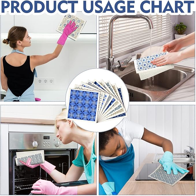 Cunhill 9 Pcs Swedish Kitchen Dishcloths Absorbent Swedish Dish Towels Blossoms Flower Soft Reusable Towels Cleaning Sponge Cloth Quick Drying Kitchen Dish Rags(Japanese)