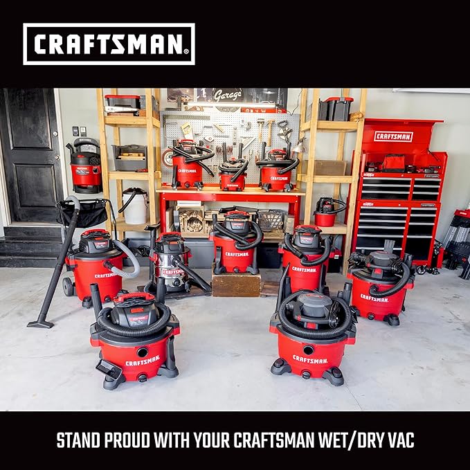 CRAFTSMAN CMXEVBE17678 1.75 Peak HP Wet Dry Vac Powerhead, Portable Shop Vacuum Compatible with a 5 Gallon Bucket (Sold Separately) with Filter Bag and Hose for Jobsite, Outdoor Cleaning