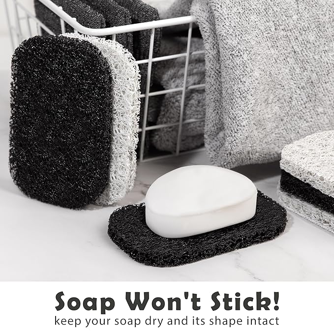 myHomeBody Soap Pocket Squares Exfoliating Pouch, Body Scrubber, Exfoliator Sponge for Bath or Shower, or Leftover Bits Saver, Graphite Gray, 9 Pack + 6 Lift Pads