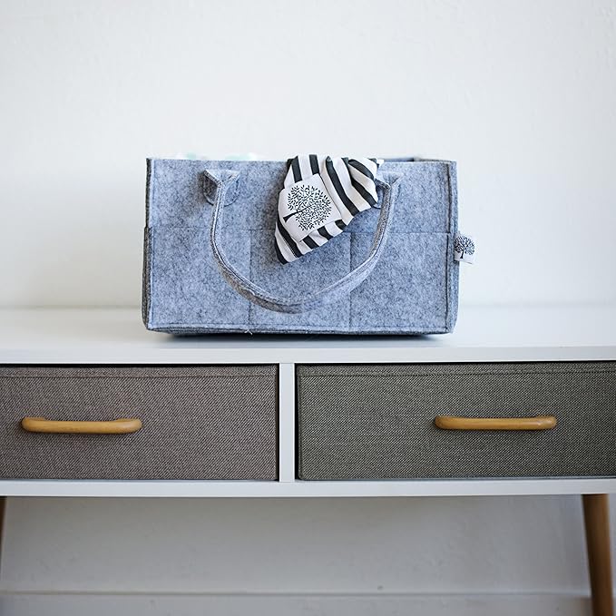Parker Baby Diaper Caddy - Nursery Storage Bin and Car Organizer for Diapers and Baby Wipes - Gray, Regular
