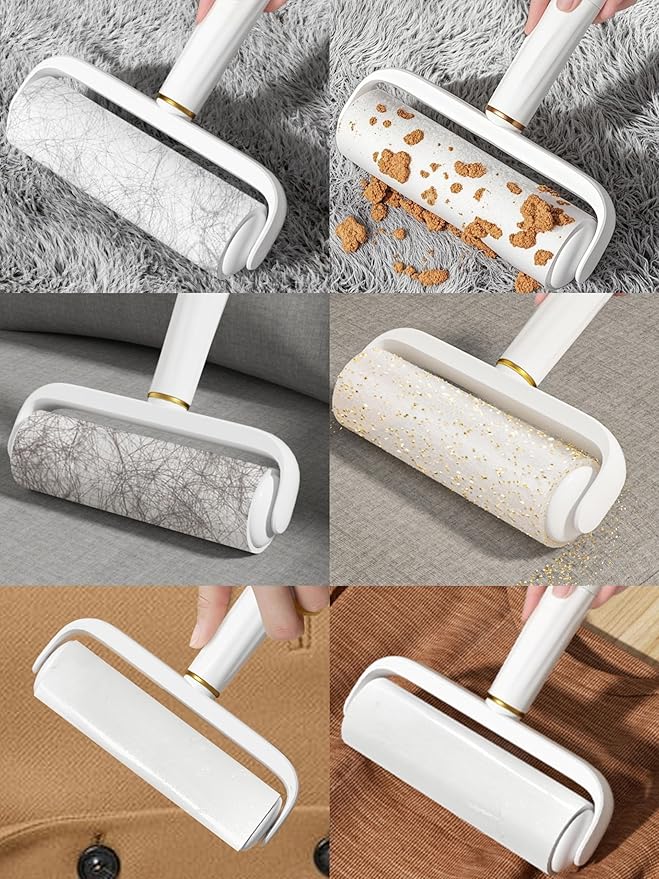 9.5inch - Washable Lint Roller Reusable Remover - Strong Adhesion, Dust - Proof Cover, Hanging Hole - Silicone Material for Clothes, Sofa, Carpet - Pet Hair Remover & Dust,White