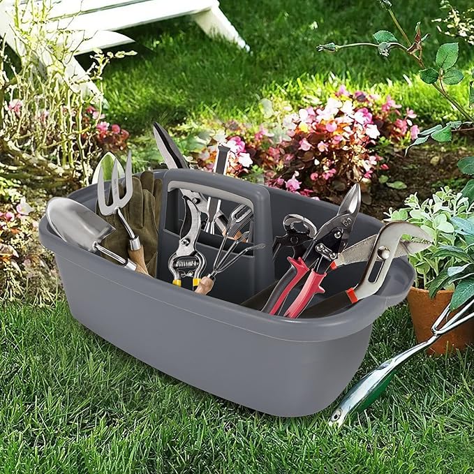 Large Cleaning Supplies Caddy Organizer, Portable Shower Caddy Plastic Basket with Handle, Stackable Tool Storage for Bathroom, Garden, Kitchen, Home Organization, Grey